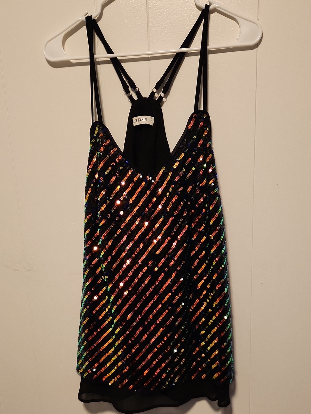Size L Womens Sequin Embellished Cami - Multicolor Sparkly